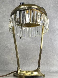 Clearance Pamono Large Jugendstil Desk Lamp with Crystals, 1890s