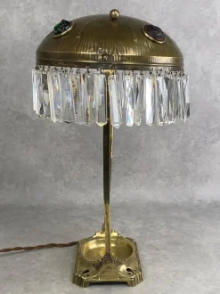 Clearance Pamono Large Jugendstil Desk Lamp with Crystals, 1890s