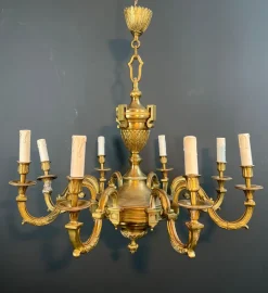 Best Pamono Large Louis XVI Style Chased Bronze Chandelier with 8 Light Arms by Lucien Gau