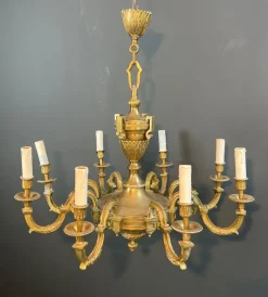 Best Pamono Large Louis XVI Style Chased Bronze Chandelier with 8 Light Arms by Lucien Gau