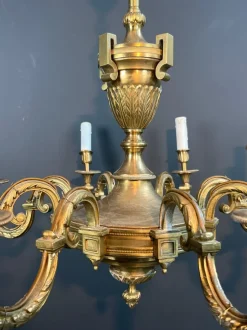 Best Pamono Large Louis XVI Style Chased Bronze Chandelier with 8 Light Arms by Lucien Gau