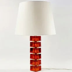 Best Pamono Large Mid-Century Scandinavian Glass & Brass Table Lamp attributed to Carl Fagerlund for Orrefors, Sweden, 1960s