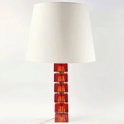 Best Pamono Large Mid-Century Scandinavian Glass & Brass Table Lamp attributed to Carl Fagerlund for Orrefors, Sweden, 1960s