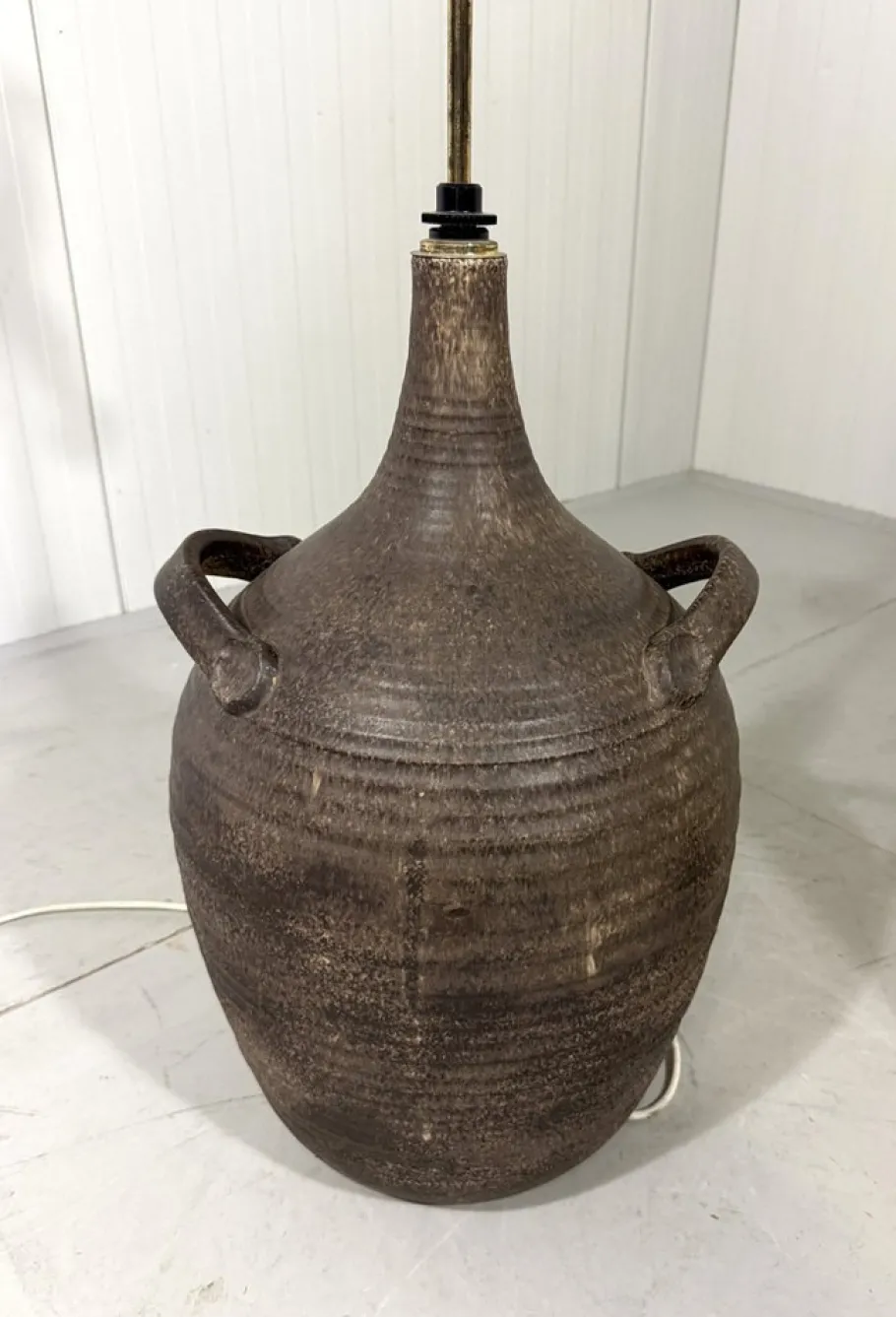 Sale Pamono Large Pottery Amphora Floor Lamp with Caned Lamp Shade, 1960s