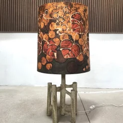 Best Pamono Large Sculptural Ceramic Table Lamp with Batik Shade, 1960s