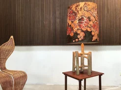 Best Pamono Large Sculptural Ceramic Table Lamp with Batik Shade, 1960s