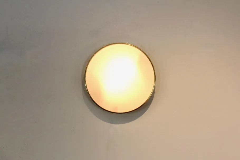 Best Pamono Large Vintage Brass and Opaline Glass Wall Light by Glashütte Limburg, 1960s