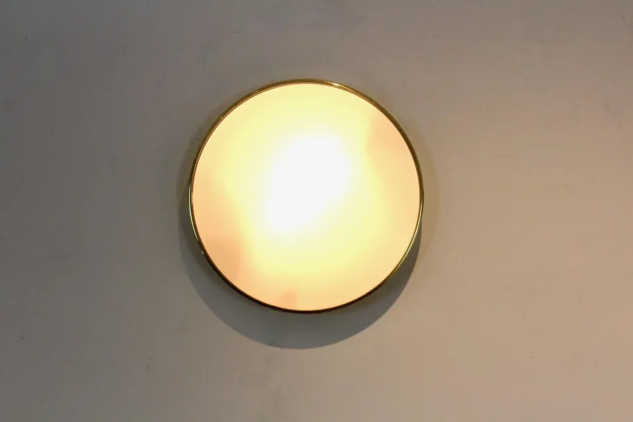 Best Pamono Large Vintage Brass and Opaline Glass Wall Light by Glashütte Limburg, 1960s