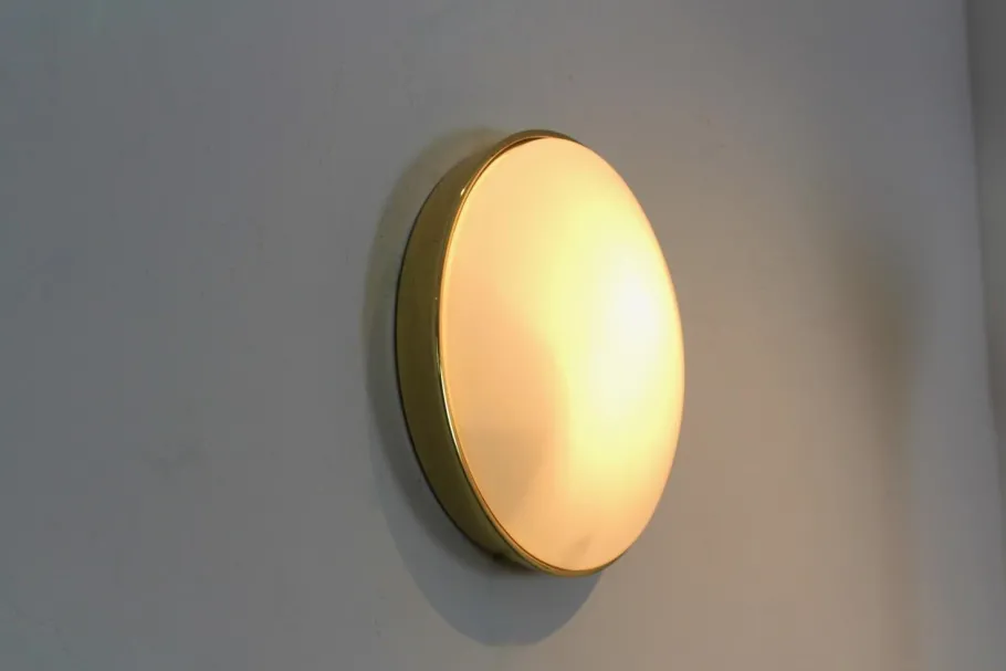 Best Pamono Large Vintage Brass and Opaline Glass Wall Light by Glashütte Limburg, 1960s