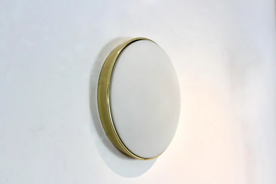 Best Pamono Large Vintage Brass and Opaline Glass Wall Light by Glashütte Limburg, 1960s