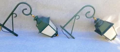 Best Pamono Large Vintage Facade Lanterns in Green Lacquer, Set of 2