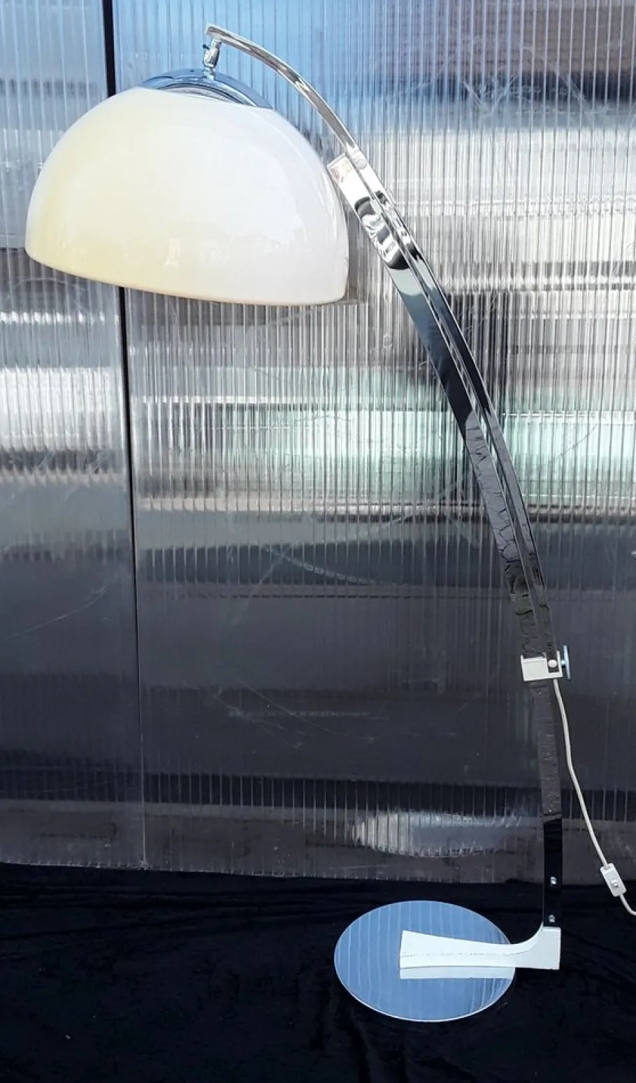 Online Pamono Large Vintage German Arch Lamp with Chrome-Plated Frame, Cream-White Foot on Chrome-Plated Base Plate & Original Cream-White Plastic Screen from from Sölken, 1960s