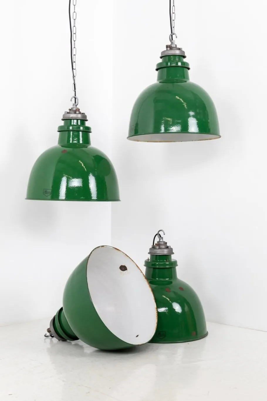 Best Pamono Large Vintage Industrial Green Enamel Pendant Light from Revo