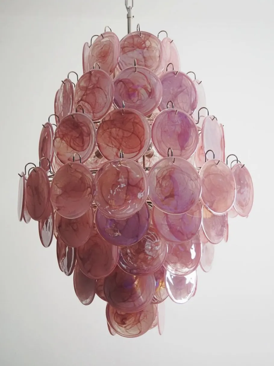 Best Pamono Large Vintage Italian Murano Chandelier with Pink Alabaster Disks, 1990s