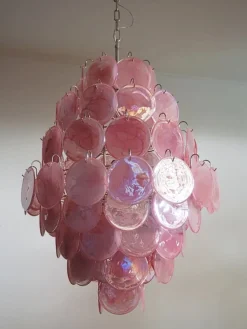 Best Pamono Large Vintage Italian Murano Chandelier with Pink Alabaster Disks, 1990s