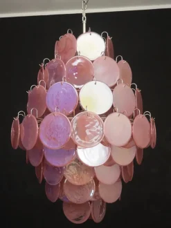 Best Pamono Large Vintage Italian Murano Chandelier with Pink Alabaster Disks, 1990s