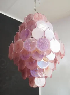 Best Pamono Large Vintage Italian Murano Chandelier with Pink Alabaster Disks, 1990s