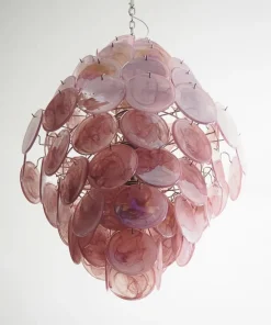 Best Pamono Large Vintage Italian Murano Chandelier with Pink Alabaster Disks, 1990s