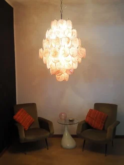Best Pamono Large Vintage Italian Murano Chandelier with Pink Alabaster Disks, 1990s