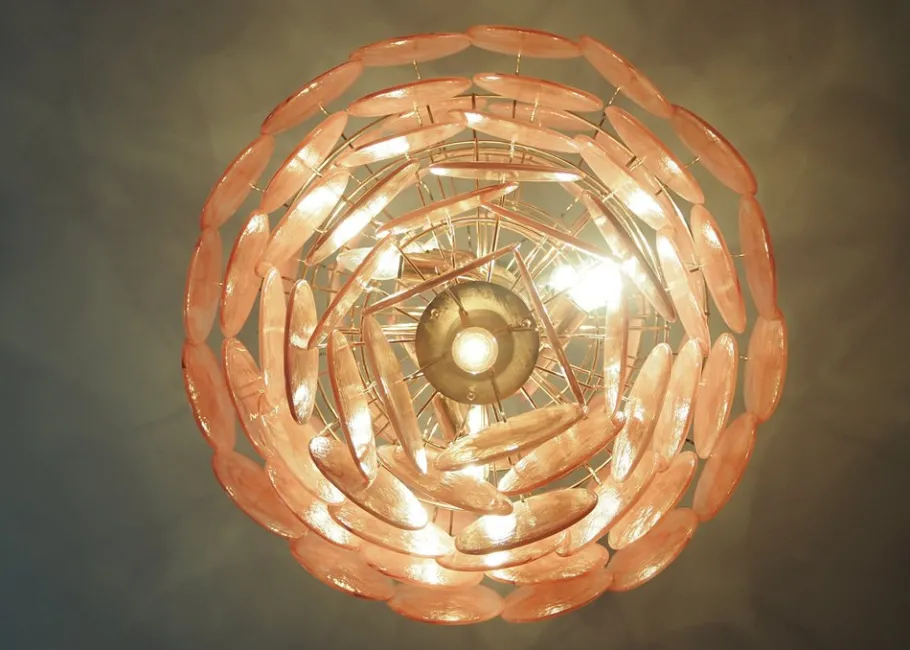 Best Pamono Large Vintage Italian Murano Chandelier with Pink Alabaster Disks, 1990s