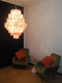 Best Pamono Large Vintage Italian Murano Chandelier with Pink Alabaster Disks, 1990s