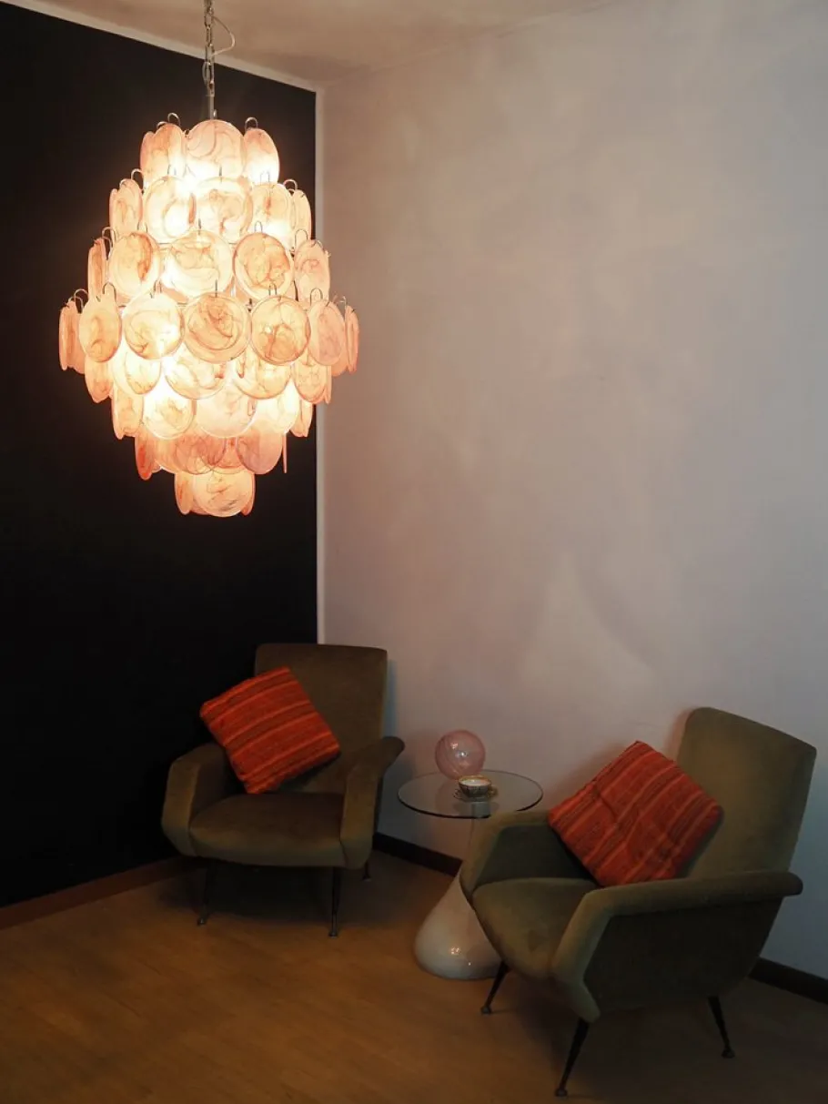 Best Pamono Large Vintage Italian Murano Chandelier with Pink Alabaster Disks, 1990s