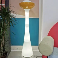 Best Pamono Large White and Yellow Murano Glass Column Lamp, 1960s