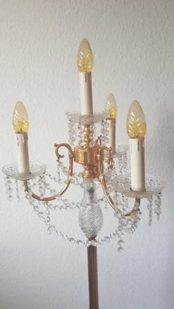 New Pamono Lead Crystal Gilded Three-Arm Floor Lamp