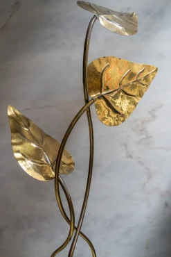 Hot Pamono Leaf-Shaped Floor Lamp in Brass attributed to Tommaso Barbi, Italy, 1970