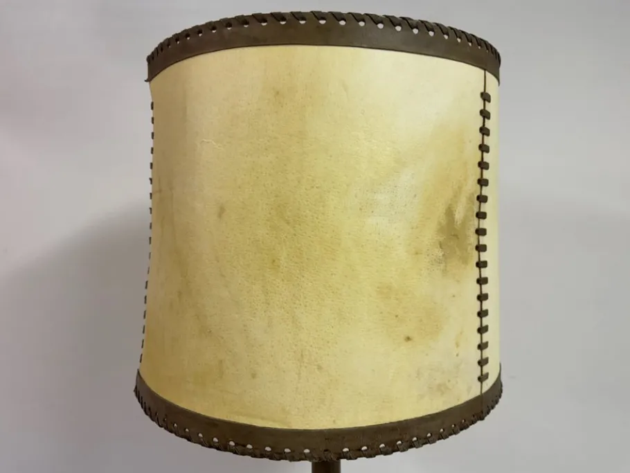 Pamono Leather-Wrapped Floor Lamp with Parchment Shade by Charlotte Wawer, 1950s