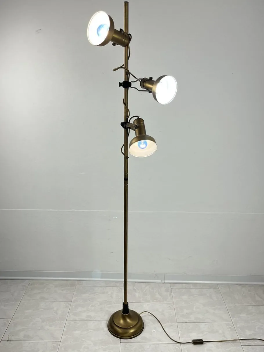Best Pamono 3-Light Floor Lamp in Brass and Aluminum, Italy, 1970s