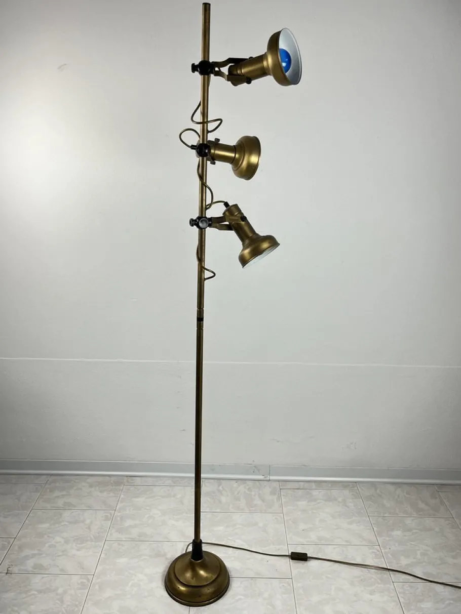 Best Pamono 3-Light Floor Lamp in Brass and Aluminum, Italy, 1970s