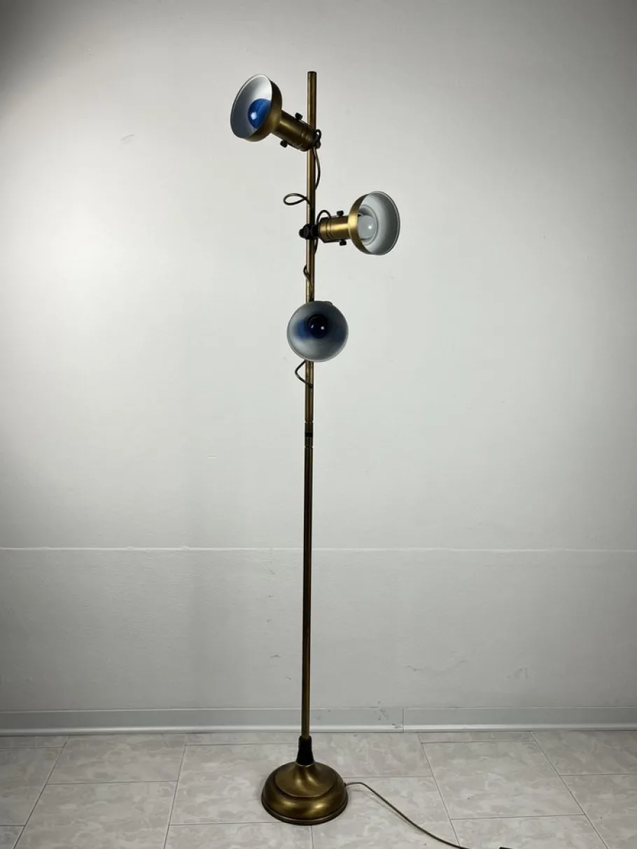 Best Pamono 3-Light Floor Lamp in Brass and Aluminum, Italy, 1970s