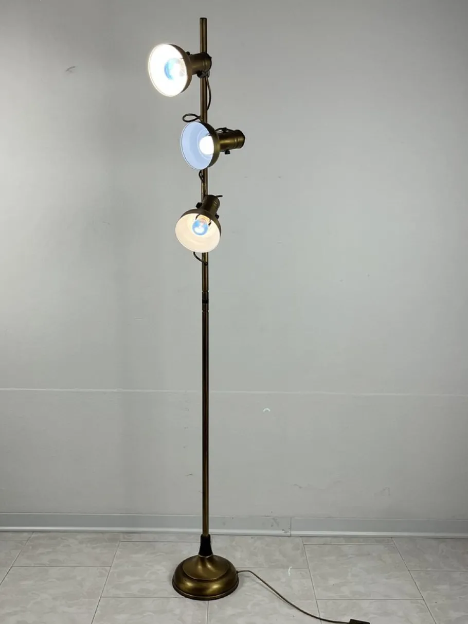 Best Pamono 3-Light Floor Lamp in Brass and Aluminum, Italy, 1970s