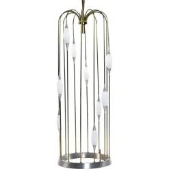 Outlet Pamono Lightolier Gold Colored Metal Waterfall Cage Lamp with New White Glass Diffusers, 1970s