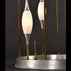 Outlet Pamono Lightolier Gold Colored Metal Waterfall Cage Lamp with New White Glass Diffusers, 1970s