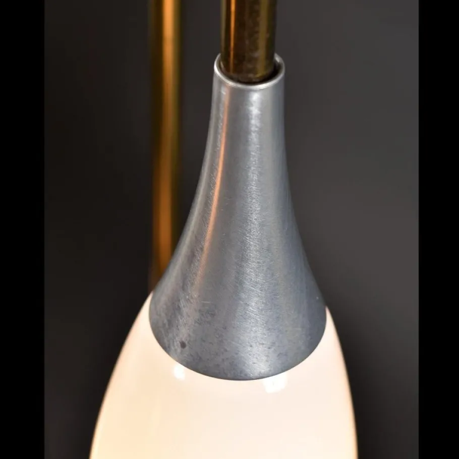 Outlet Pamono Lightolier Gold Colored Metal Waterfall Cage Lamp with New White Glass Diffusers, 1970s