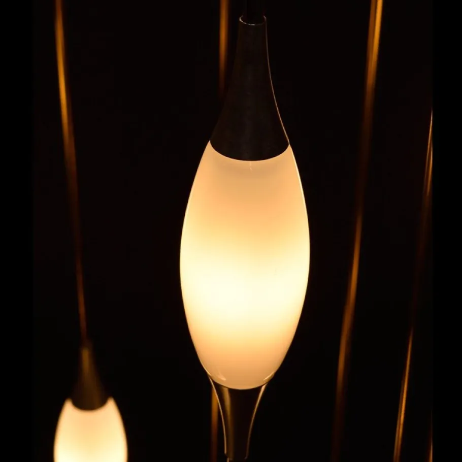 Outlet Pamono Lightolier Gold Colored Metal Waterfall Cage Lamp with New White Glass Diffusers, 1970s