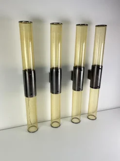 Best Pamono Long Double-Light Wall Lamps in Murano Glass and Steel, 1980s, Set of 4