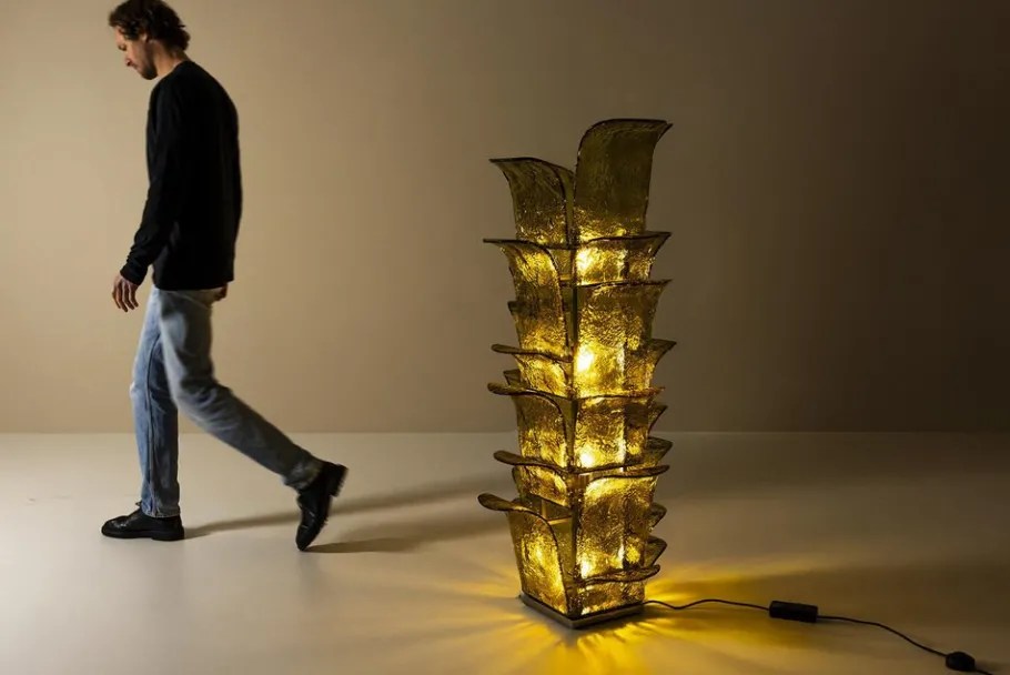 Pamono LT 320 Cactus Floor Lamp in Yellow Murano Glass by Carlo Nason for Mazzega, Italy, 1960s