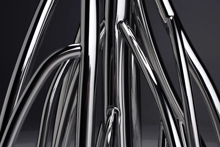 Pamono Mangrovia Floor Lamp in Polished Stainless Steel and Linen by Barberini & Gunnell