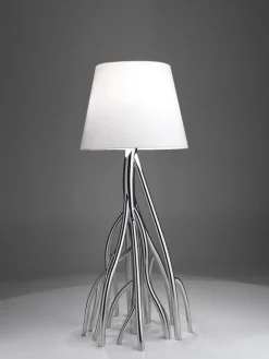 Pamono Mangrovia Floor Lamp in Polished Stainless Steel and Linen by Barberini & Gunnell