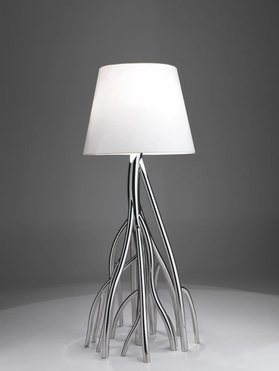 Pamono Mangrovia Floor Lamp in Polished Stainless Steel and Linen by Barberini & Gunnell