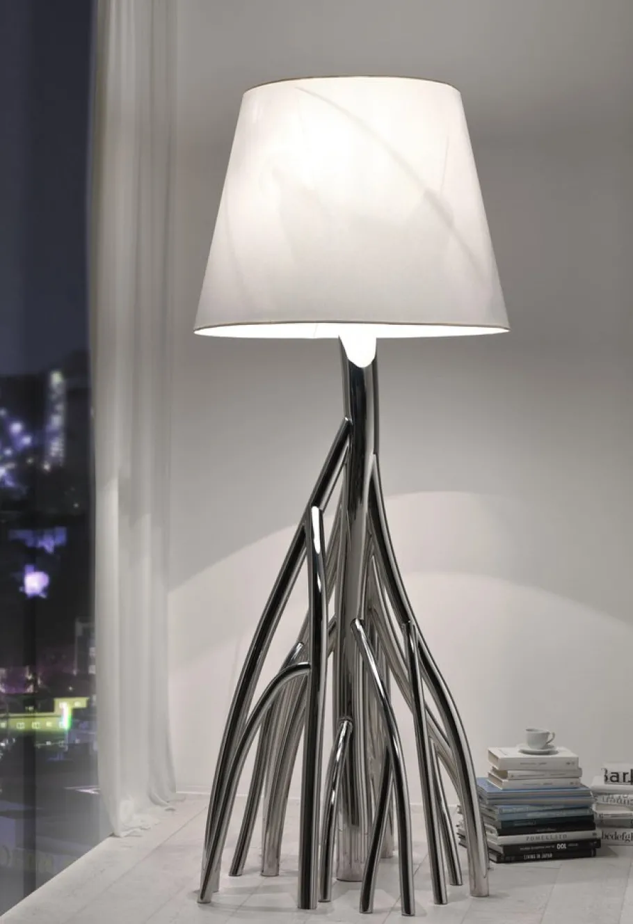 Pamono Mangrovia Floor Lamp in Polished Stainless Steel and Linen by Barberini & Gunnell