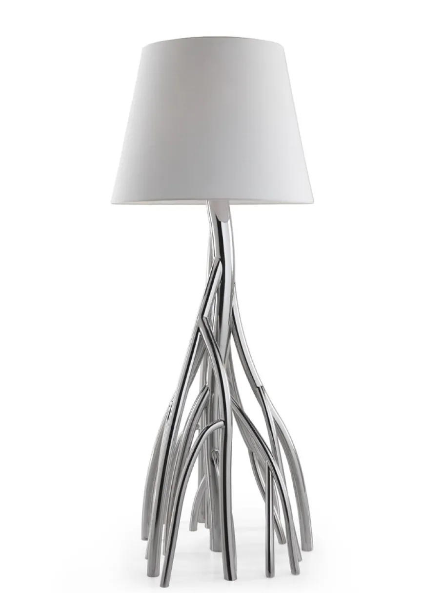 Pamono Mangrovia Floor Lamp in Polished Stainless Steel and Linen by Barberini & Gunnell