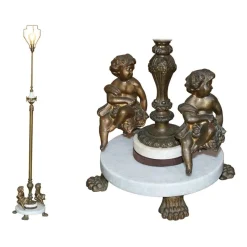 Best Pamono Marble & Brass Floor Standing Lamp with Cherub Puttis Angel, 1920s