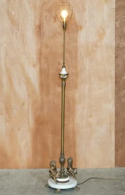 Best Pamono Marble & Brass Floor Standing Lamp with Cherub Puttis Angel, 1920s