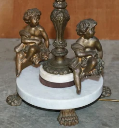 Best Pamono Marble & Brass Floor Standing Lamp with Cherub Puttis Angel, 1920s
