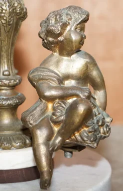 Best Pamono Marble & Brass Floor Standing Lamp with Cherub Puttis Angel, 1920s