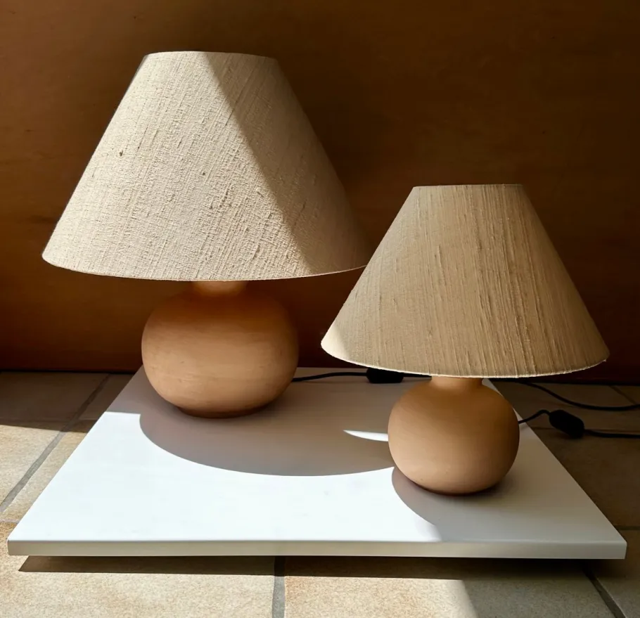 Best Pamono Mediterranean Style Terracotta Table Lamps with Wild Silk Lampshades, Italy, 1970s, Set of 2